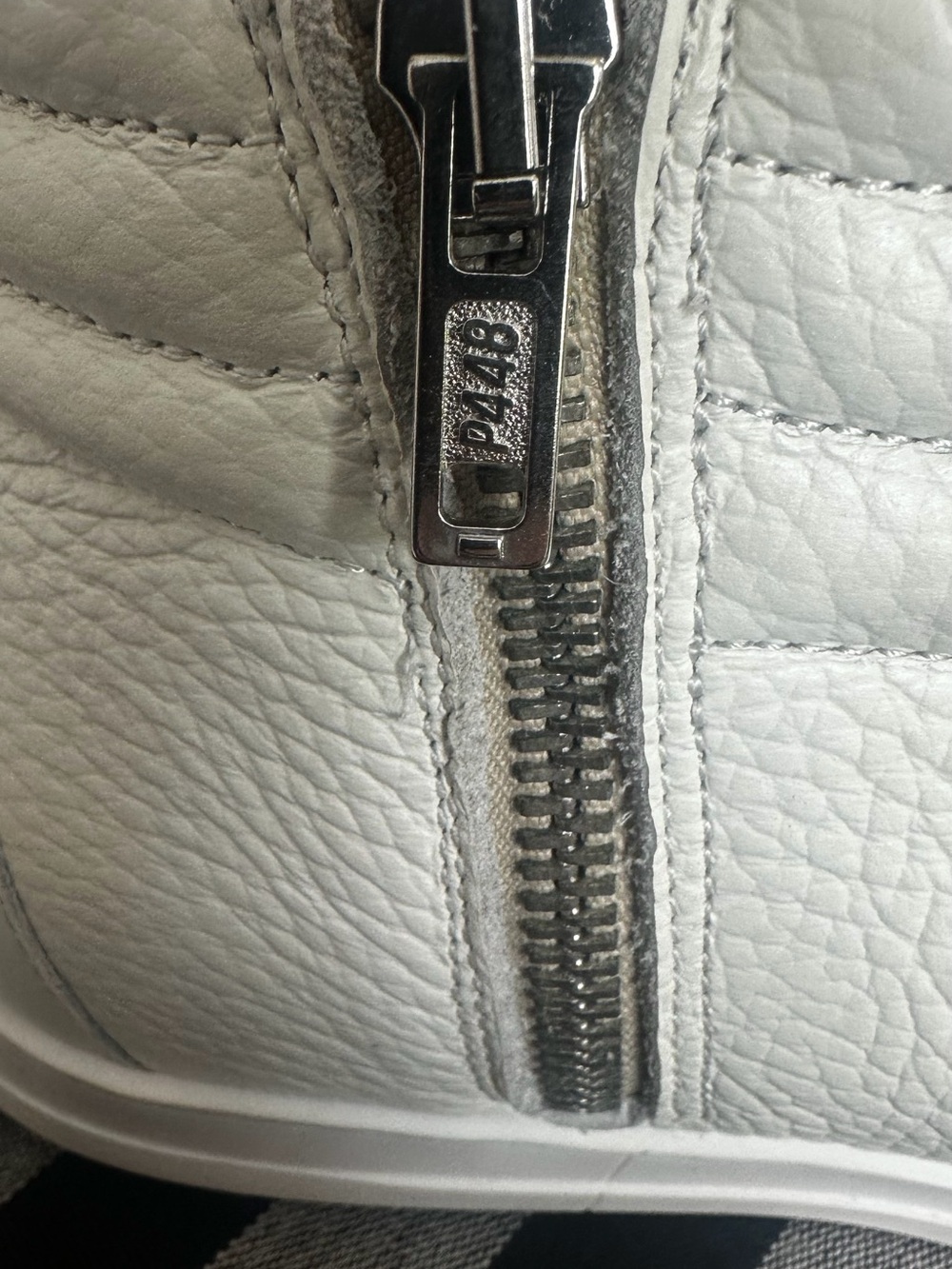 P448 Women’s White High-Top Sneakers with Taupe Laces - Picture 8 of 16